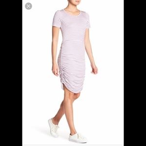 Pleione Lavender Striped Dress With Ruched Sides